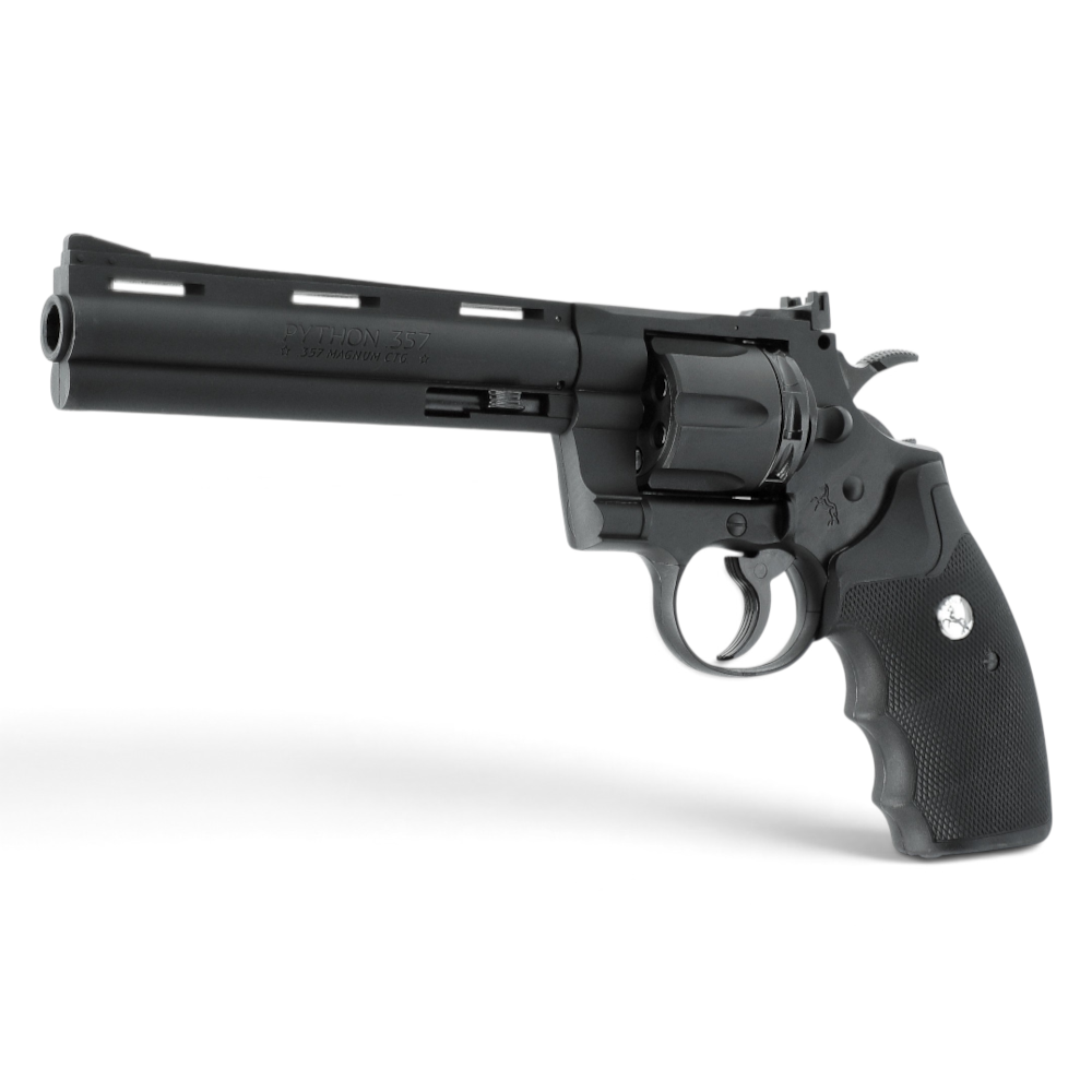 id-paintball Colt Python 6 Zoll CO2 Revolver in Schwarz mit 6-Zoll-Lauf und ventilierter Laufschiene