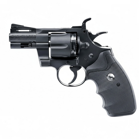 id-paintball Colt Python Revolver in Schwarz mit 4,5 mm Kaliber für BBs, detailreiche Seitenansicht