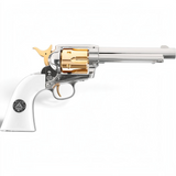 id-paintball Colt SAA Smoke Wagon CO2 Revolver in poliertem Chrom mit Gold-Akzenten und Elfenbein-Griffschalen