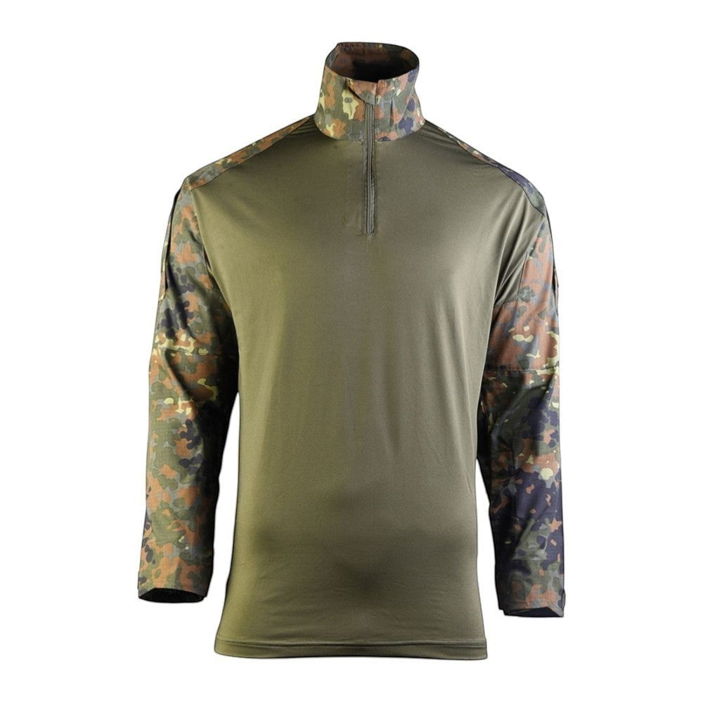 id-paintball Combat Shirt in Flecktarn-Tarnmuster mit olivgrünem Rumpf und Stehkragen mit Reißverschluss