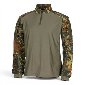 id-paintball Combat Shirt in Flecktarn mit elastischem olivgrünem Torso und robusten Rip-Stop-Ärmeln für taktische Einsätze