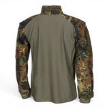 id-paintball Combat Shirt in Flecktarn mit olivgrünem elastischem Torso und Rip-Stop-Ärmeln, Rückansicht