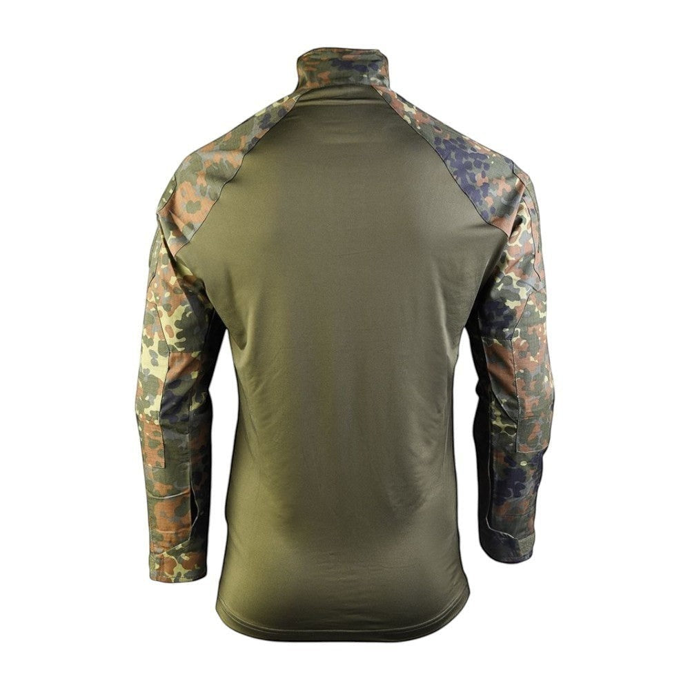 id-paintball Feldhemd Combat Shirt in Flecktarn mit olivgrünem Rumpf, Rückansicht des taktischen Langarmshirts