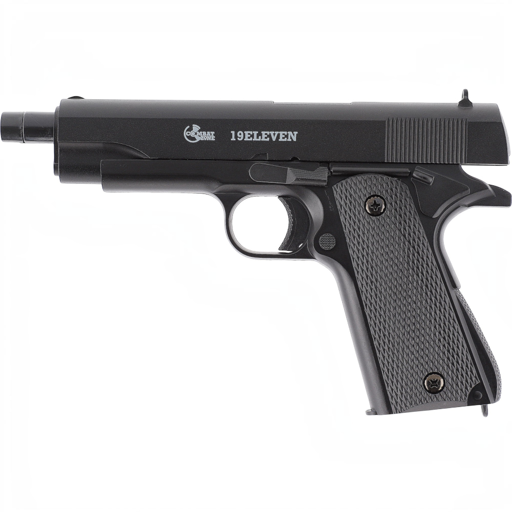 id-paintball Combat Zone 19ELEVEN Airsoft-Pistole mit schwarzem Metallschlitten und strukturierter Griffschale