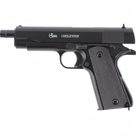 id-paintball Combat Zone 19ELEVEN Airsoft-Pistole mit schwarzem Metallschlitten und strukturierter Griffschale