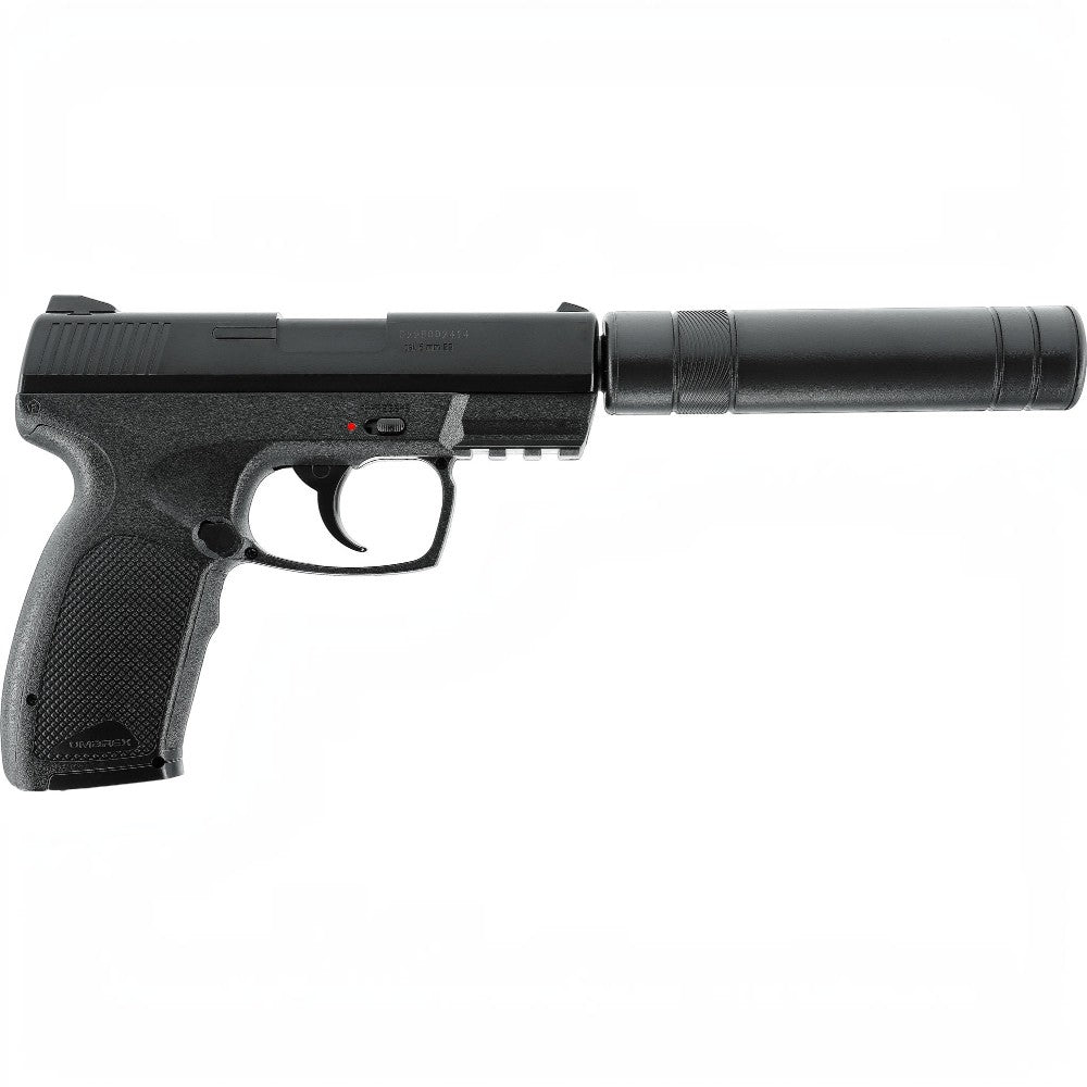 id-paintball Combat Zone COP SK CO2 Airsoftpistole in Schwarz mit abnehmbarer Schalldämpfer-Attrappe und Picatinny-Schiene