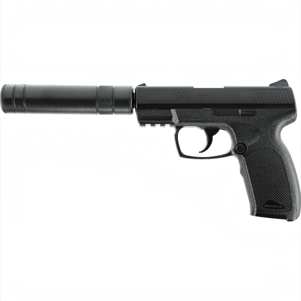 id-paintball Combat Zone COP SK CO2 Airsoftpistole in Schwarz mit abnehmbarer Schalldämpfer-Attrappe und Picatinny-Schiene