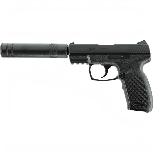 id-paintball Combat Zone COP SK CO2 Airsoftpistole in Schwarz mit abnehmbarer Schalldämpfer-Attrappe und Picatinny-Schiene