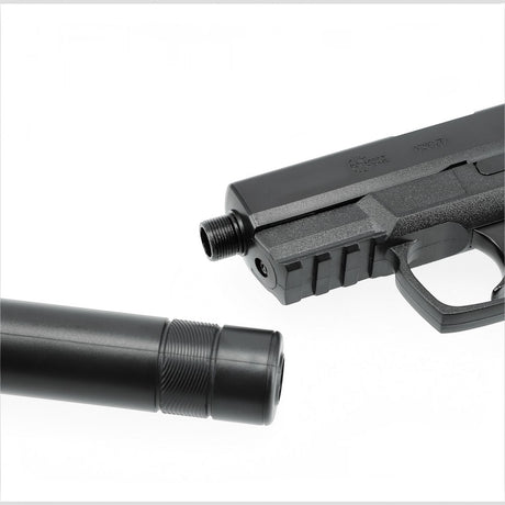 id-paintball Combat Zone COP SK Airsoftpistole mit abnehmbarer schwarzer Schalldämpfer-Attrappe und Picatinny-Schiene