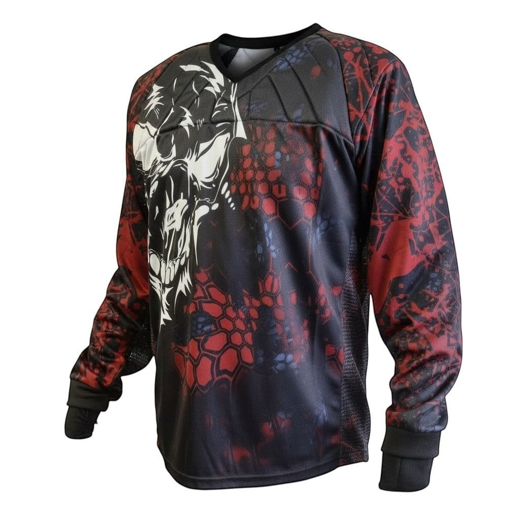 id-paintball Custom Jersey Angry Skull in Rot und Schwarz mit Polsterung, Handschlaufen und atmungsaktivem Material