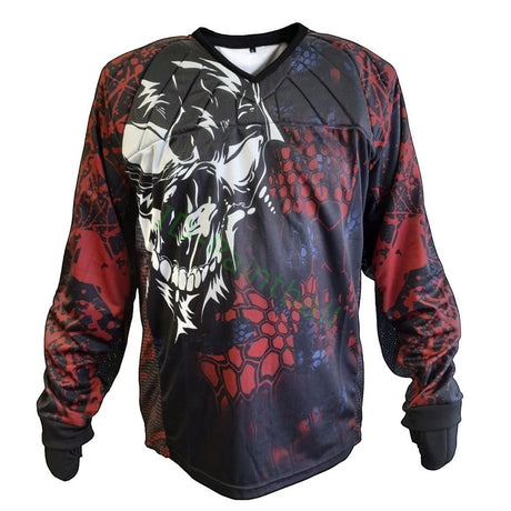 id-paintball Custom Jersey Angry Skull in Rot und Schwarz mit Polsterung, Handschlaufen und atmungsaktivem Design