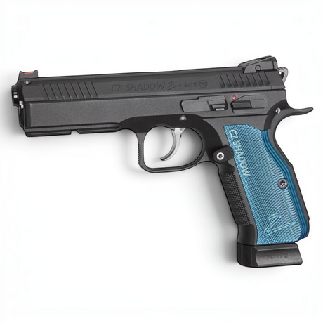 id-paintball ASG CZ Shadow 2 CO2 Airsoft Pistole in Schwarz mit markanten blauen Aluminium-Griffschalen