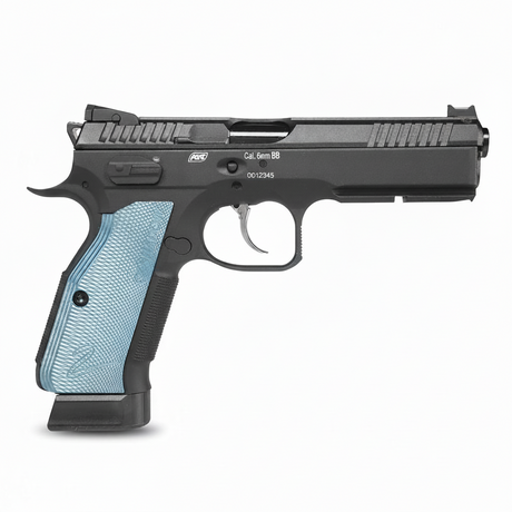 id-paintball ASG CZ Shadow 2 CO2 Airsoft Pistole in Schwarz mit markanten hellblauen Aluminium-Griffschalen