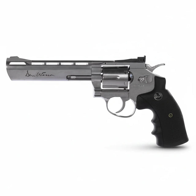 id-paintball Dan Wesson 6 Zoll CO2 Revolver in Silber aus Vollmetall mit schwarzem Griff und 6-Zoll-Lauf