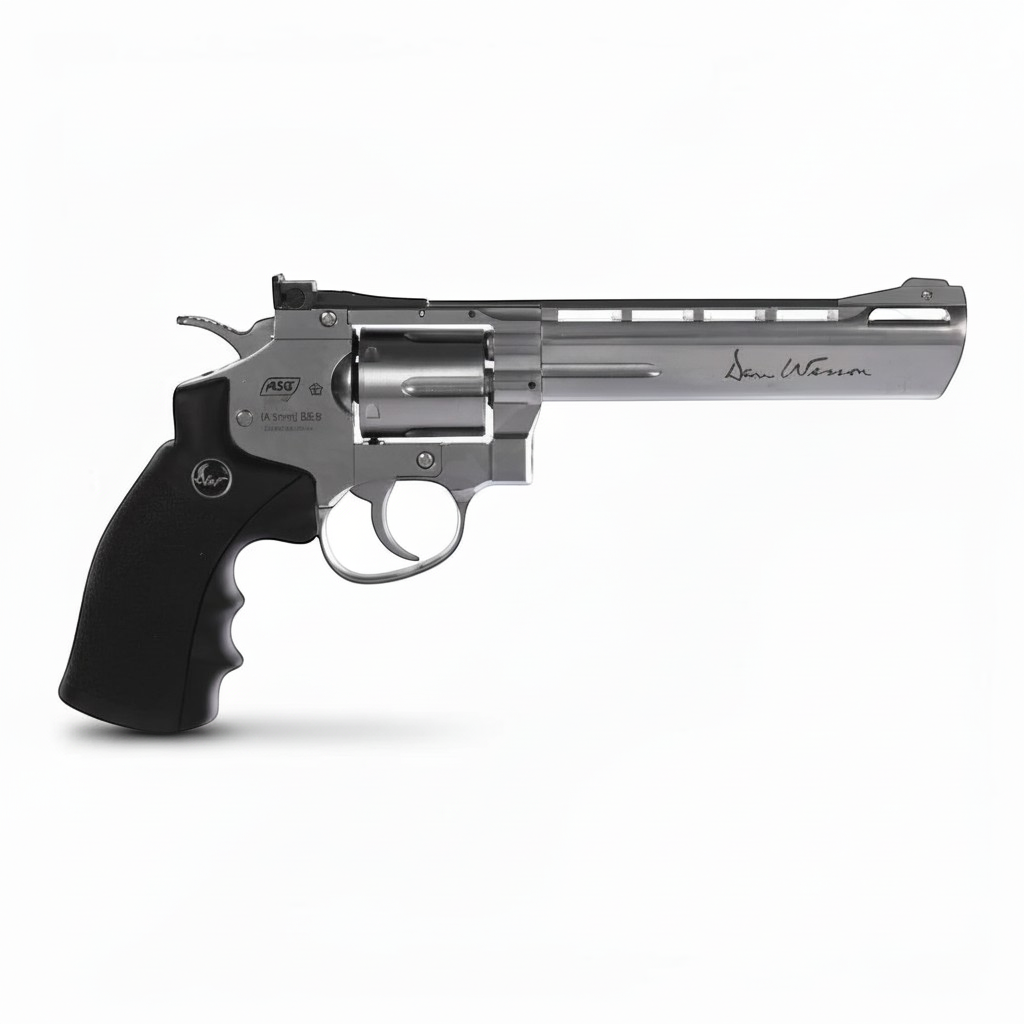 id-paintball Dan Wesson 6 Zoll CO2 Revolver in Silber aus Vollmetall mit schwarzem Griff und verstellbarer Visierung