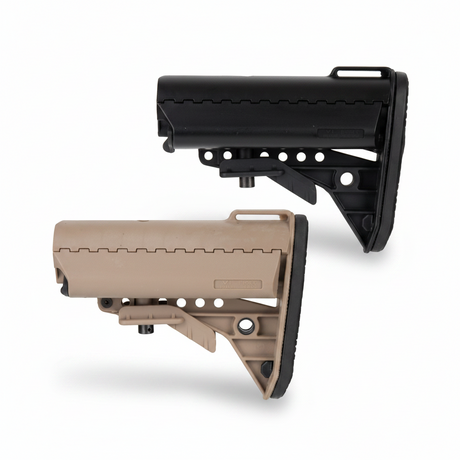 id-paintball DELTA SIX MTS Schulterstützen-Cover in Schwarz und Tan aus stoßfestem Kunststoff mit gummierter Rückseite