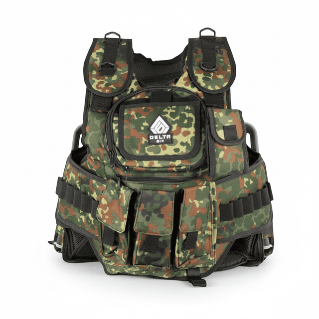 id-paintball Delta Six Paintball Tactical Weste 6+1 in Flecktarn Camo mit verstellbaren Taschen und Polsterung