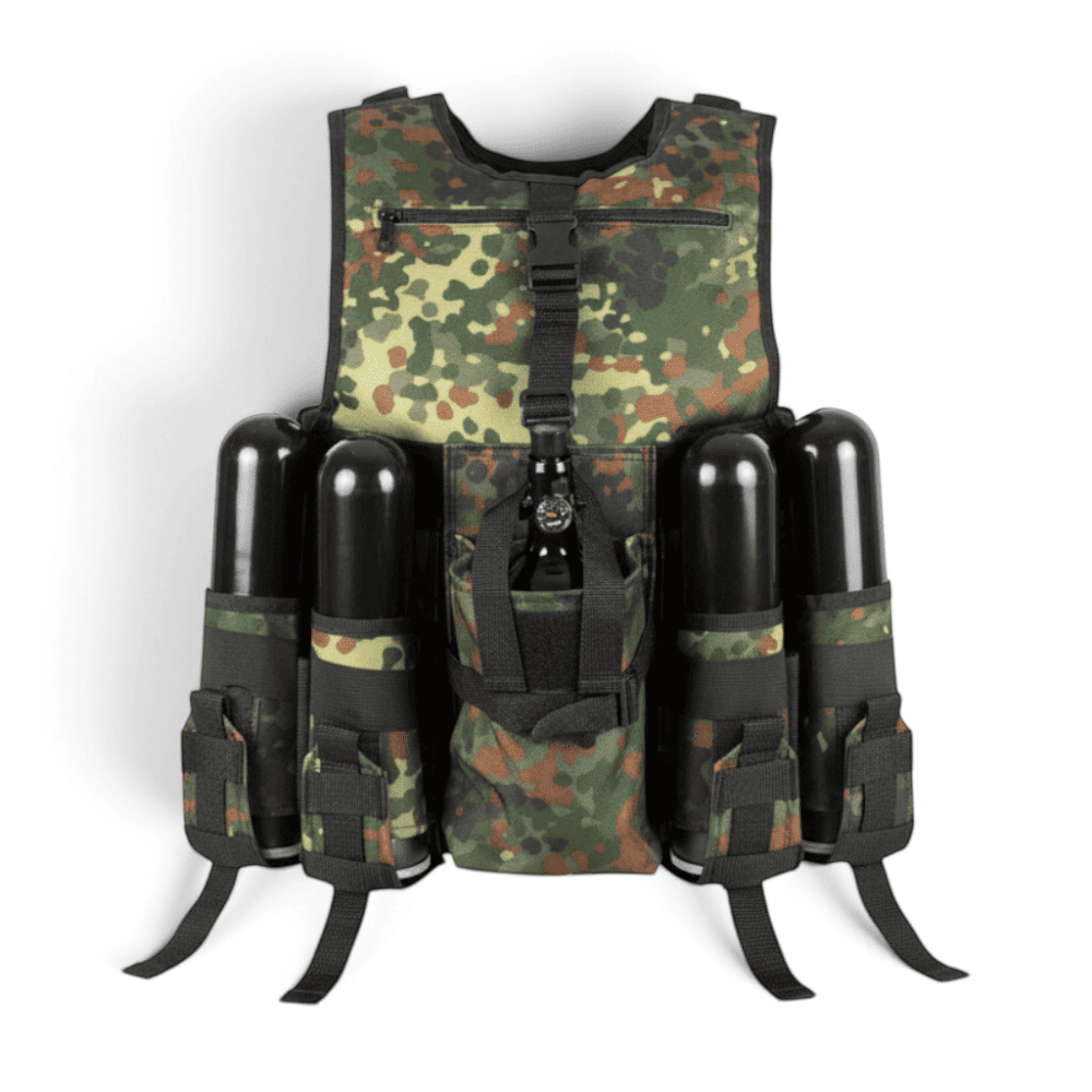 id-paintball Delta Six Paintball Tactical Weste 6+1 in Flecktarn Camo mit Pod-Haltern und Flaschentasche