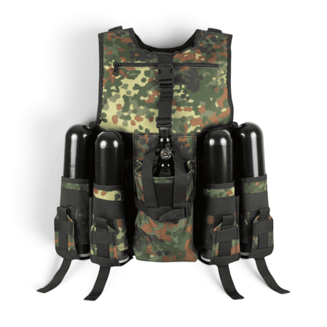 id-paintball Delta Six Paintball Tactical Weste 6+1 in Flecktarn Camo mit Pod-Haltern und Flaschentasche
