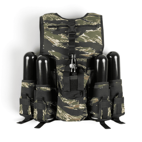 id-paintball Delta Six Tactical Weste in Tiger Stripe Camo mit Halterungen für Speedloader und HP-Flasche