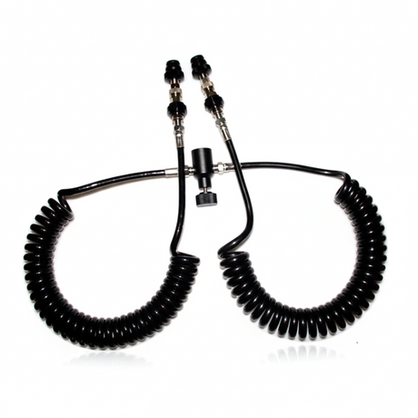 id-paintball Doppel Mamba Spiral Remote System mit zwei Leitungen und Bleeder-Ventil in Schwarz für Paintball-Markierer
