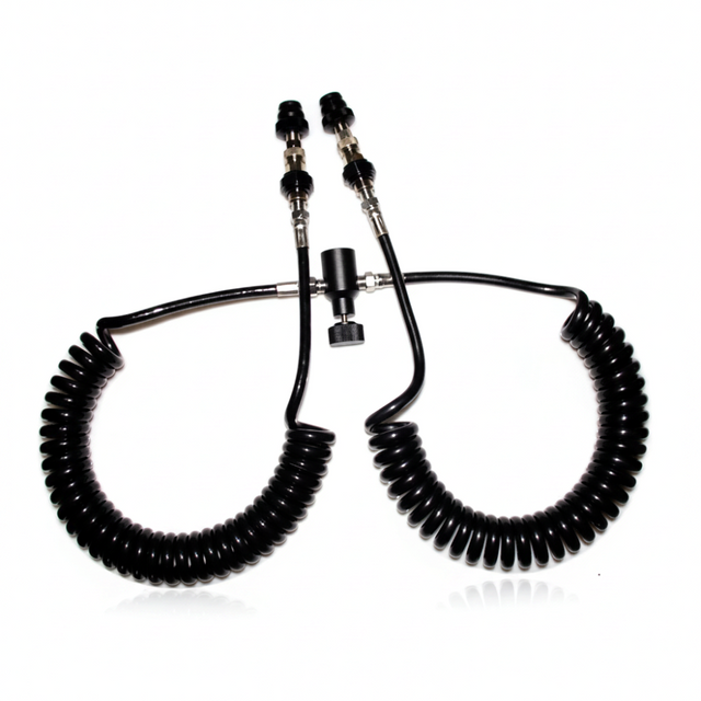 id-paintball Doppel Mamba Spiral Remote System mit zwei Leitungen und Bleeder-Ventil in Schwarz für Paintball-Markierer