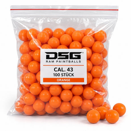 id-paintball DSG RAM Paintballs Kaliber 43 in Orange, 100 Stück im wiederverschließbaren Beutel für RAM Markierer