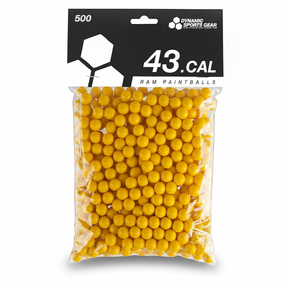 id-paintball DSG RAM Paintballs Kaliber 43 in Gelb, 500 Stück in transparenter Verpackung für Real Action Markierer