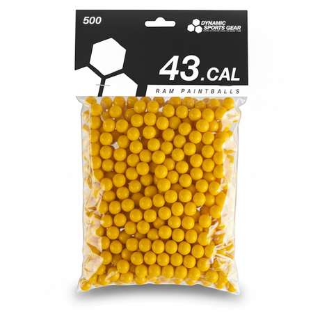 id-paintball DSG RAM Paintballs Kaliber 43 in Gelb, 500 Stück in transparenter Verpackung für Real Action Markierer