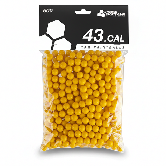 id-paintball DSG RAM Paintballs Kaliber 43 in Gelb, 500 Stück in transparenter Verpackung für Real Action Markierer