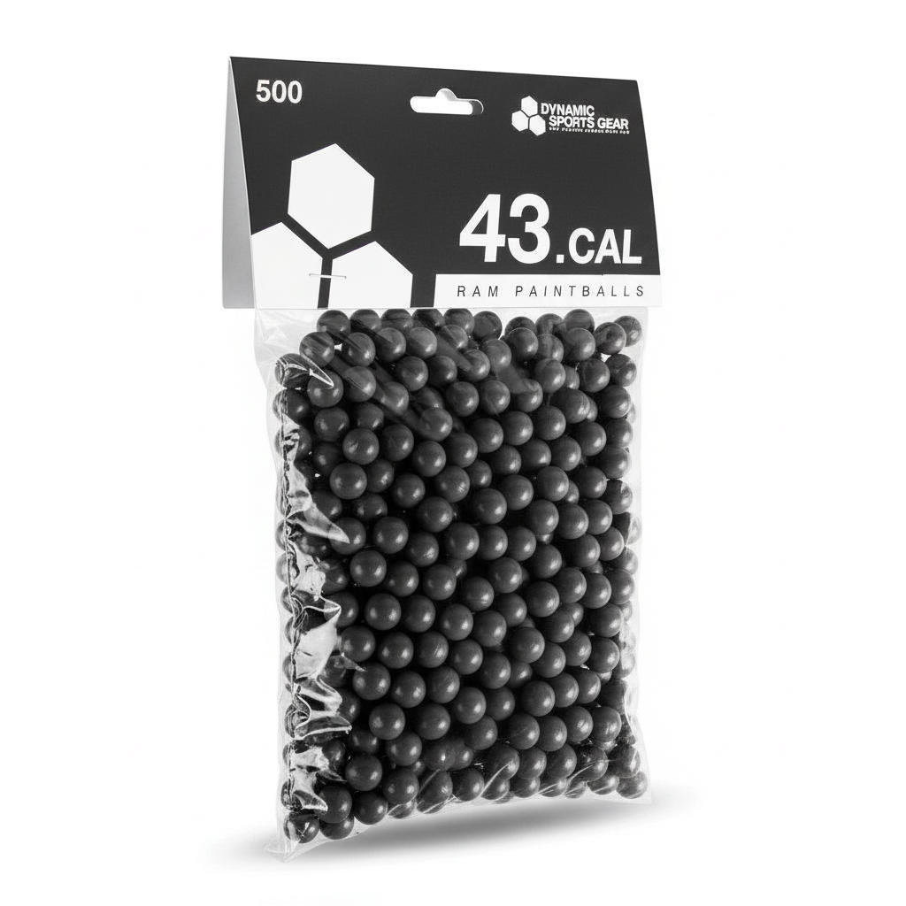 id-paintball DSG RAM Paintballs im Kaliber .43 mit schwarzer Schale in einer 500er Packung für Real Action Markierer