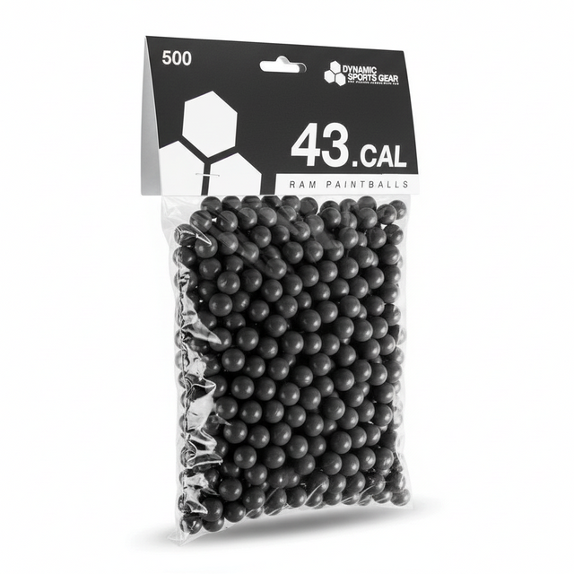 id-paintball DSG RAM Paintballs im Kaliber .43 mit schwarzer Schale in einer 500er Packung für Real Action Markierer