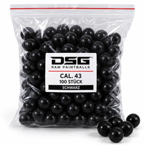 id-paintball DSG RAM Paintballs Kaliber 43 in Schwarz mit stabiler Schale, 100 Stück im wiederverschließbaren Beutel
