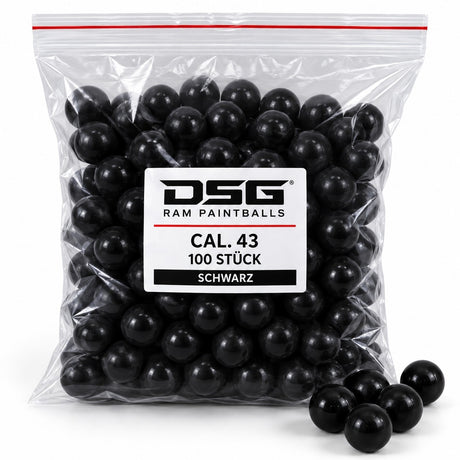 id-paintball DSG RAM Paintballs Kaliber 43 in Schwarz mit stabiler Schale, 100 Stück im wiederverschließbaren Beutel