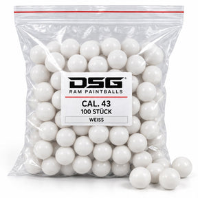 id-paintball DSG RAM Paintballs Kaliber 43 in Weiß, 100 Stück in einer transparenten Kunststoffverpackung