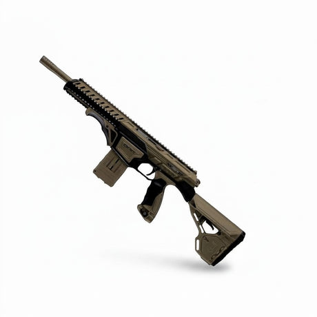 id-paintball Dye DAM Paintball Markierer in Tan mit Magazin und taktischem Design für Woodland-Szenarien