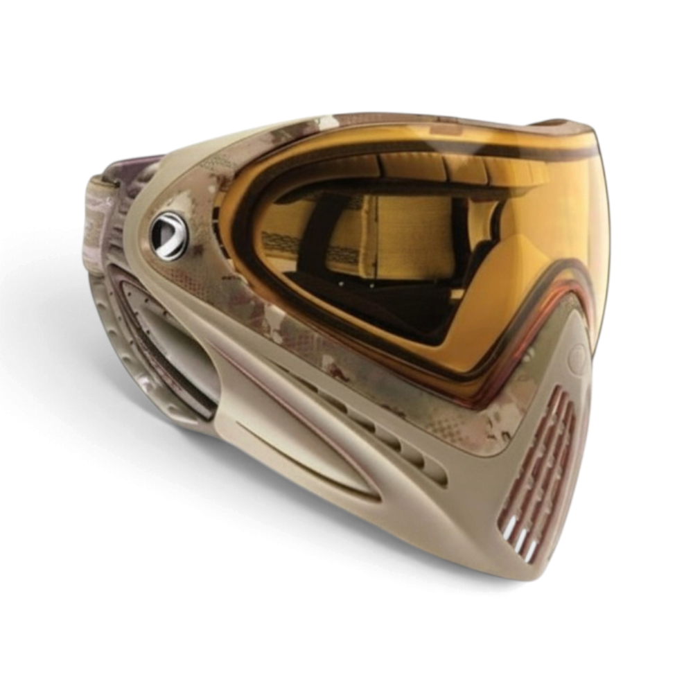 id-paintball Dye i4 Paintballmaske in Camouflage mit bernsteinfarbenem Thermalglas für klare Sicht und Schutz