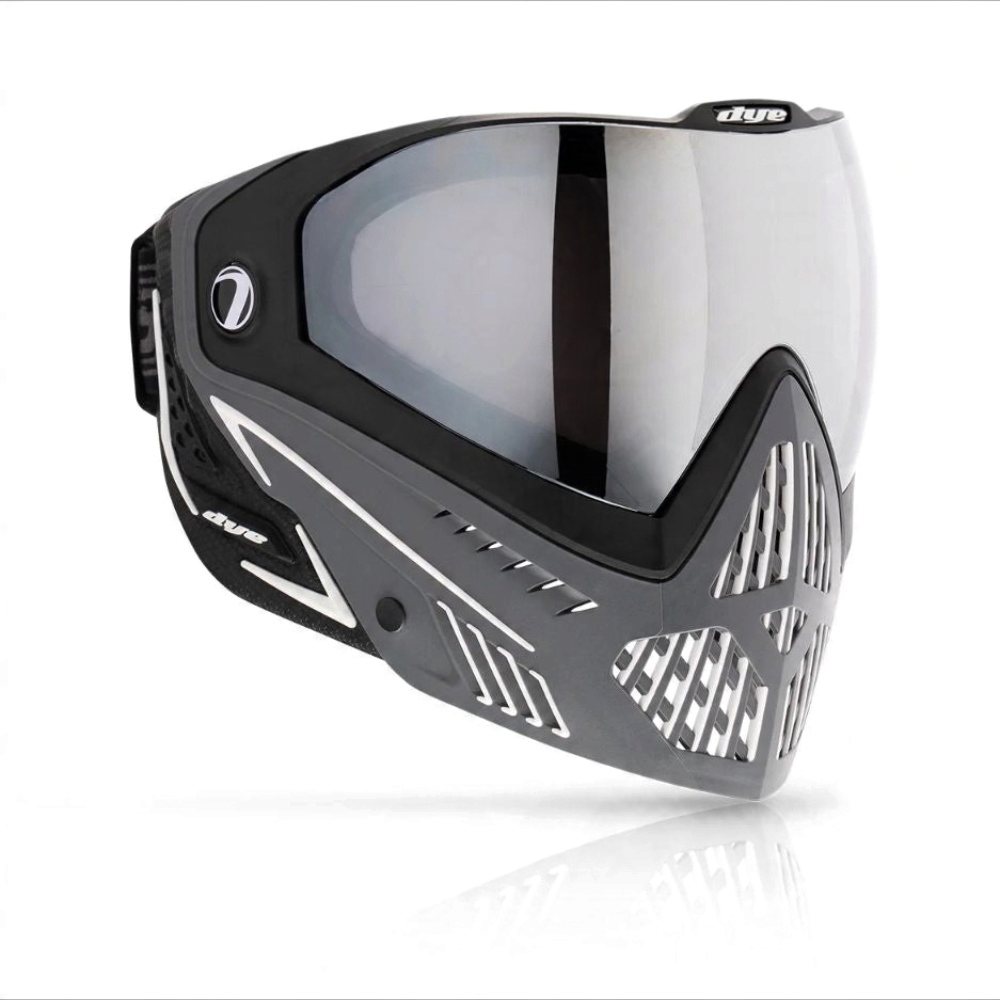 id-paintball DYE i5 Paintball Maske in Grau, Weiß und Schwarz mit verspiegeltem Thermalglas und 290-Grad-Sichtfeld