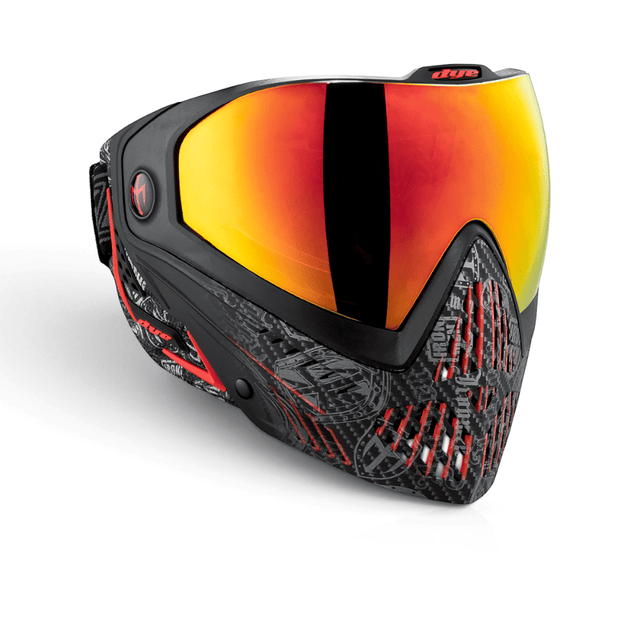 id-paintball DYE i5 Paintball Maske in IM Shields Rot Schwarz mit Thermalglas und integrierter Belüftung