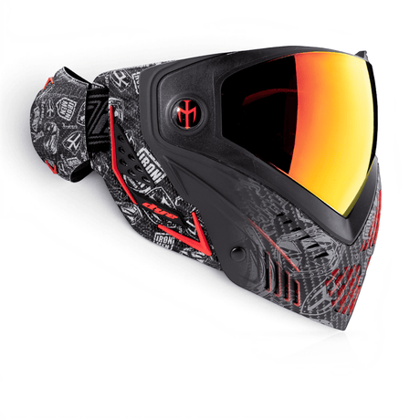 id-paintball DYE i5 Paintball Maske in IM Shields Rot Schwarz mit Thermalglas und verstellbarem GSR Pro Strap