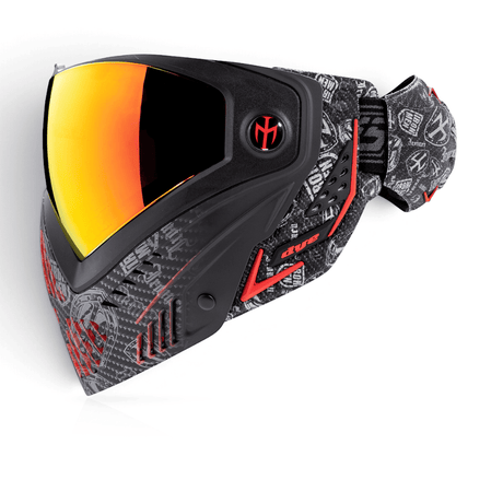 id-paintball DYE i5 Paintball Maske in IM Shields Rot Schwarz mit Thermalglas und verstellbarem GSR Pro Strap