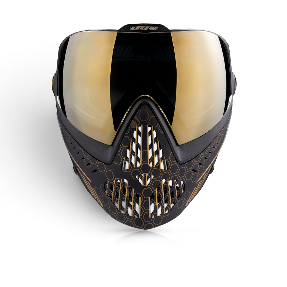 id-paintball DYE i5 Paintball Maske in Schwarz Gold Fade mit Thermal-Linse und Wabenmuster-Design