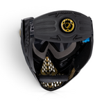 id-paintball DYE i5 Paintball Maske in Schwarz Gold Fade mit GSR Pro Strap und Thermalglas von oben