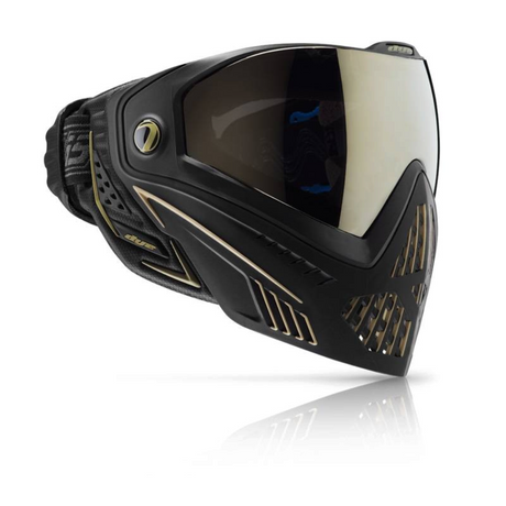id-paintball DYE i5 Paintball Thermal Maske V2.0 in Schwarz mit Gold-Akzenten und Anti-Fog-Sichtfeld