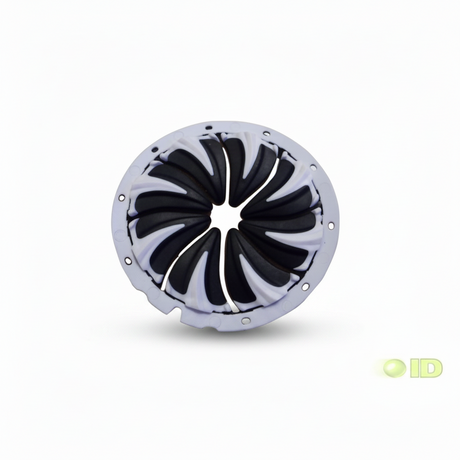 id-paintball Dye Quick Feed 6.0 in Weiß für Rotor Loader mit flexiblen schwarzen Lamellen für schnelles Nachladen