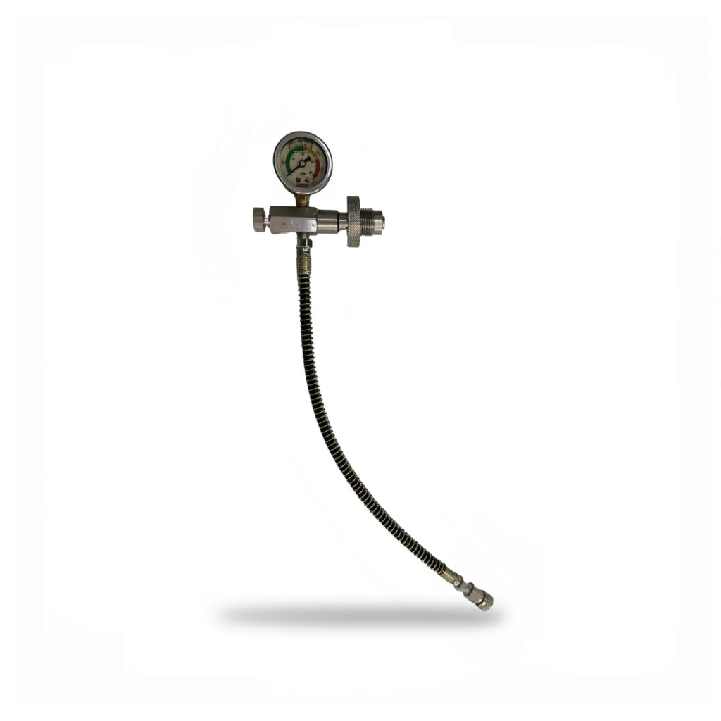 id-paintball Profi Edelstahl HP HPA Füllstation mit Manometer und 40 cm Füllschlauch für 200 und 300 Bar Systeme