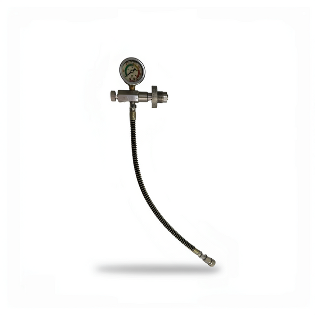 id-paintball Profi Edelstahl HP HPA Füllstation mit Manometer und 40 cm Füllschlauch für 200 und 300 Bar Systeme