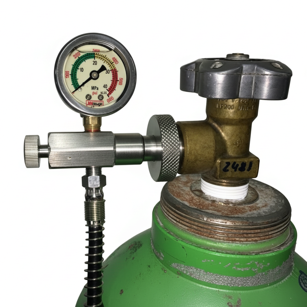 id-paintball Profi Edelstahl HP HPA Füllstation mit Manometer und Füllschlauch für 200 und 300 Bar Drucksysteme