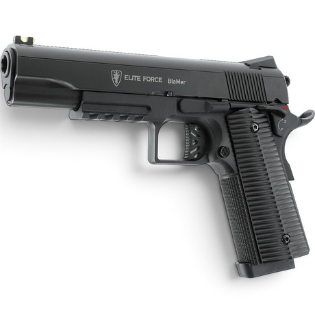 id-paintball Elite Force BlaMer CO2 Airsoft-Pistole im 1911-Stil mit schwarzem Polymer-Gehäuse und Fiberoptik-Korn