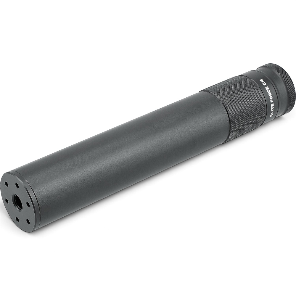 id-paintball Elite Force C4 Schalldämpfer-Attrappe aus schwarzem Aluminium für Airsoft mit M14x1 Linksgewinde